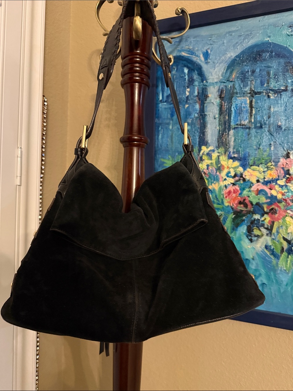 Aimee Kestenberg Black Suede Hobo Shoulder Bag